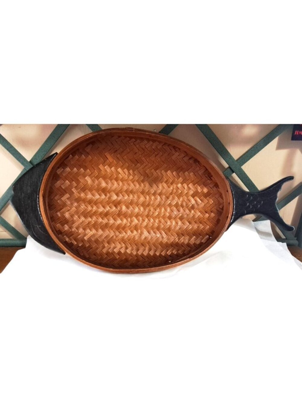 Woven Fish Shaped Basket Brown Black Tropical Beach Ocean